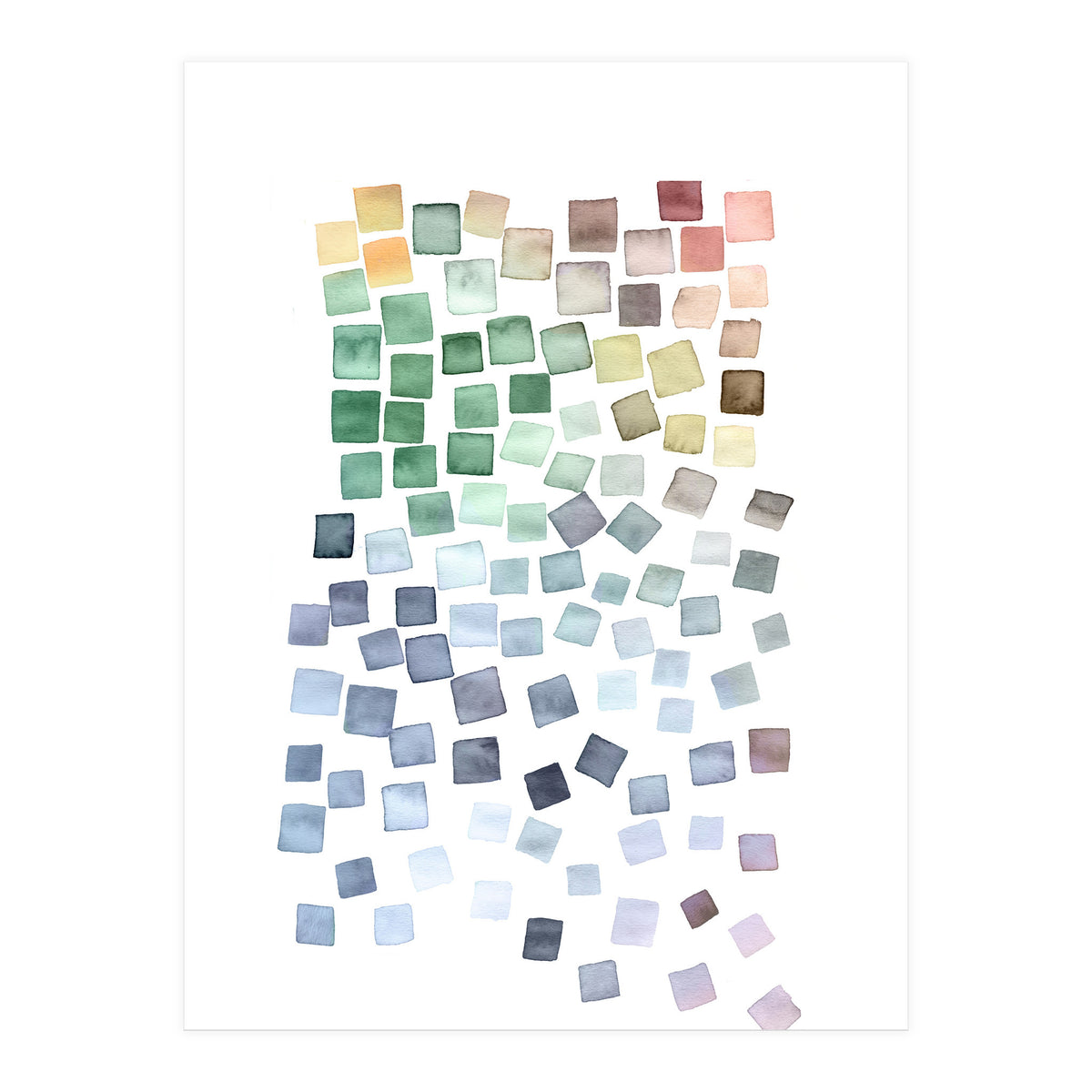 Watercolor Geometric Square Shapes Blue (Print Only)