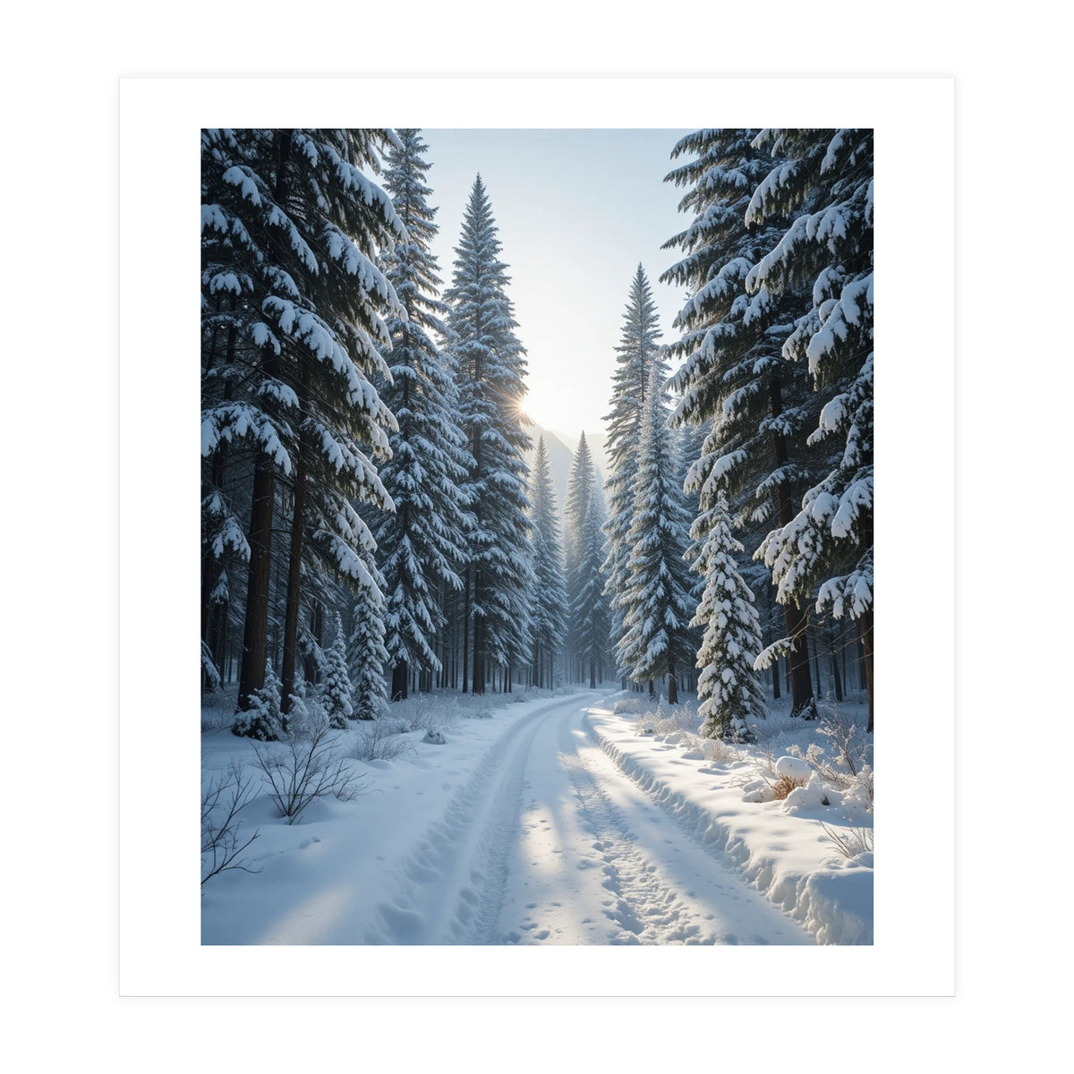 Serene Winter Wonderland Forest Road (Print Only)