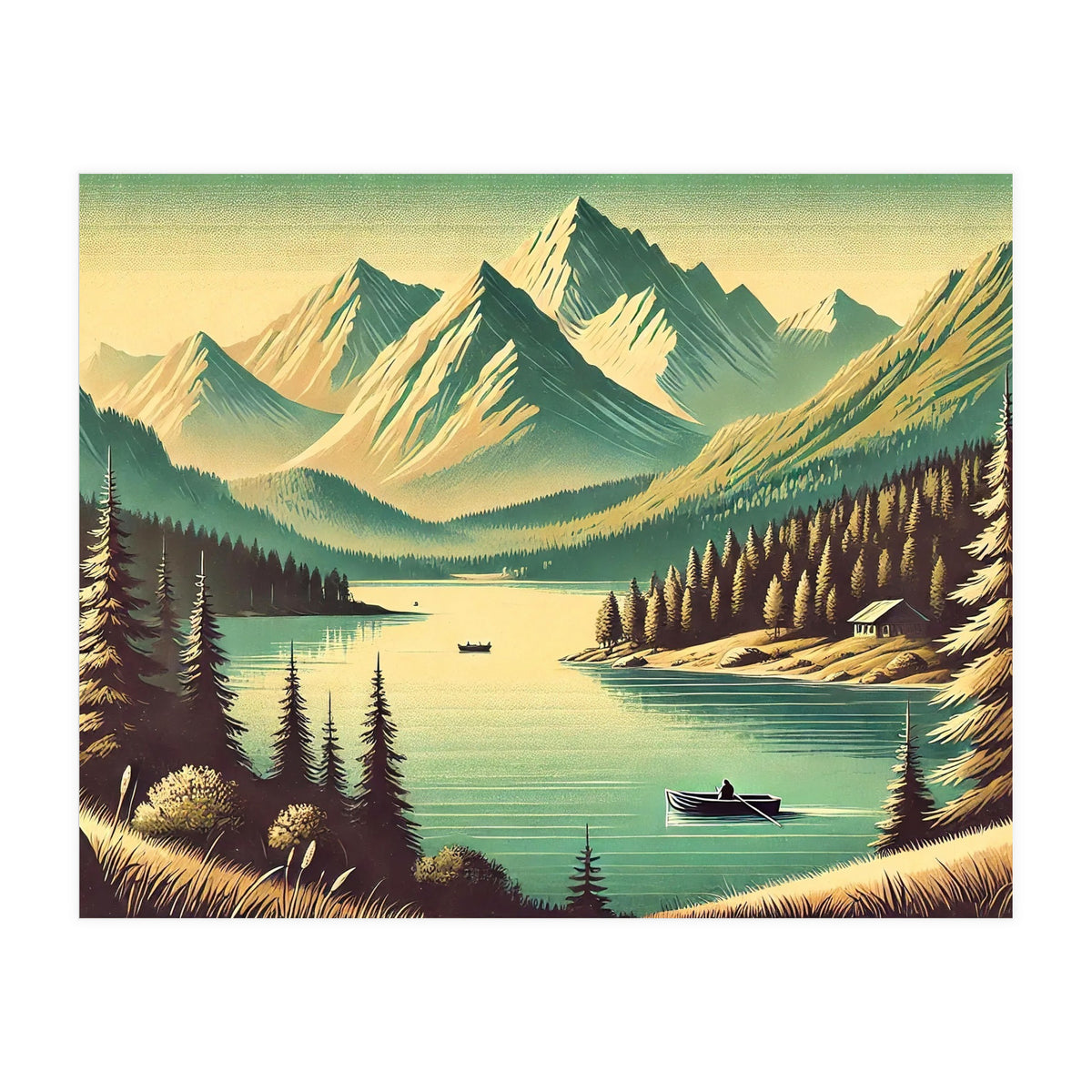 Vintage Alpine Lake Poster (Print Only)
