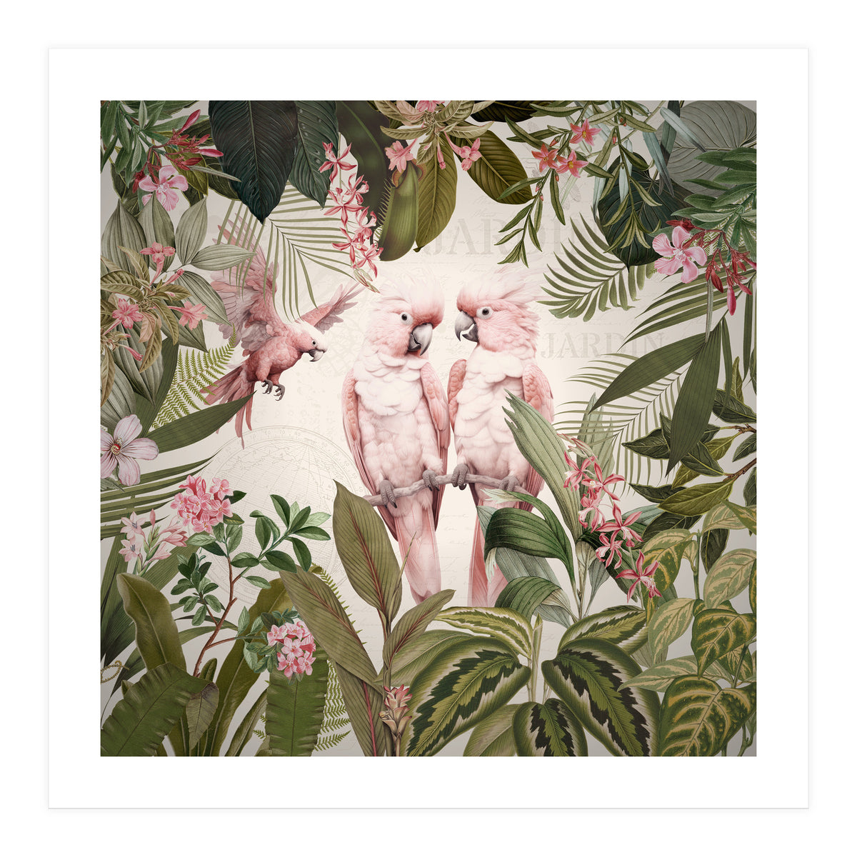 Pink Parrots Exotic Rainforest (Print Only)
