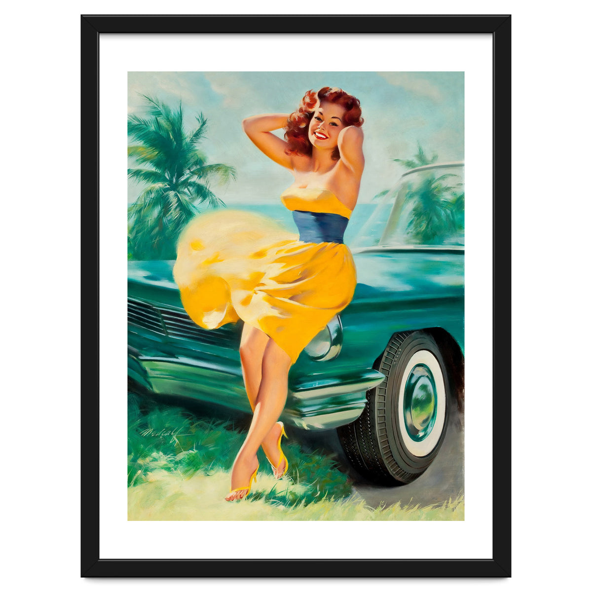 Pinup Girl Posing In Front Of The Car