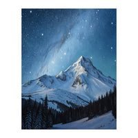 Majestic Snow-Capped Mountain Peak Under a Brilliant Starry Night Sky (Print Only)