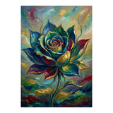 Enchanted Teal and Gold Rose Impasto Oil Painting (Print Only) thumbnail
