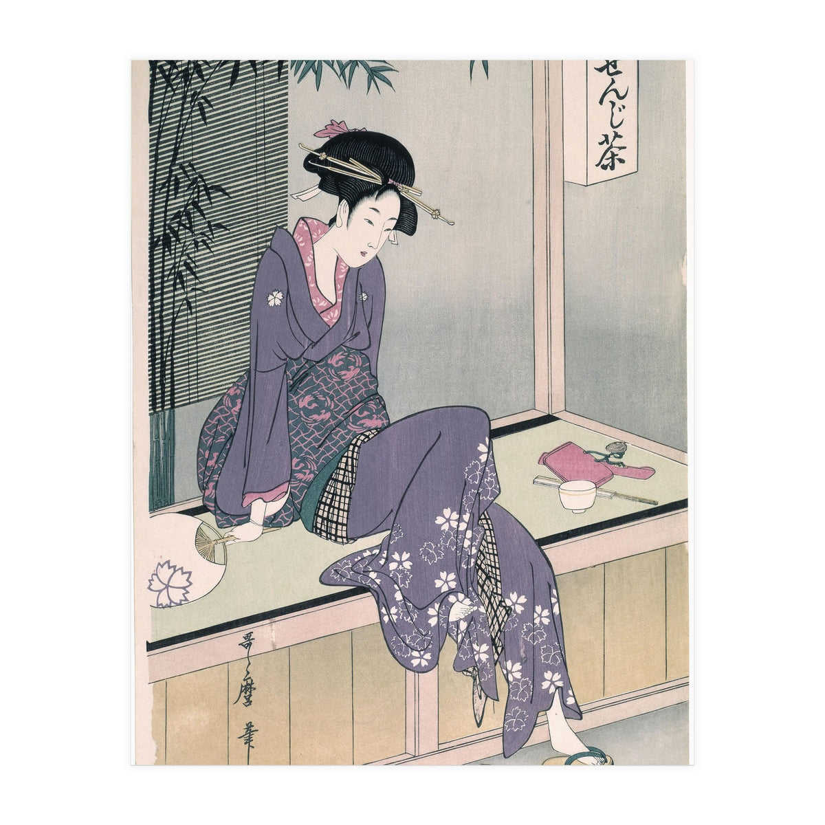 Kitagawa Utamaro (Copy) / 'Mujer sentada en una veranda', ca.  1798; 20th century, Japanese School. (Print Only)