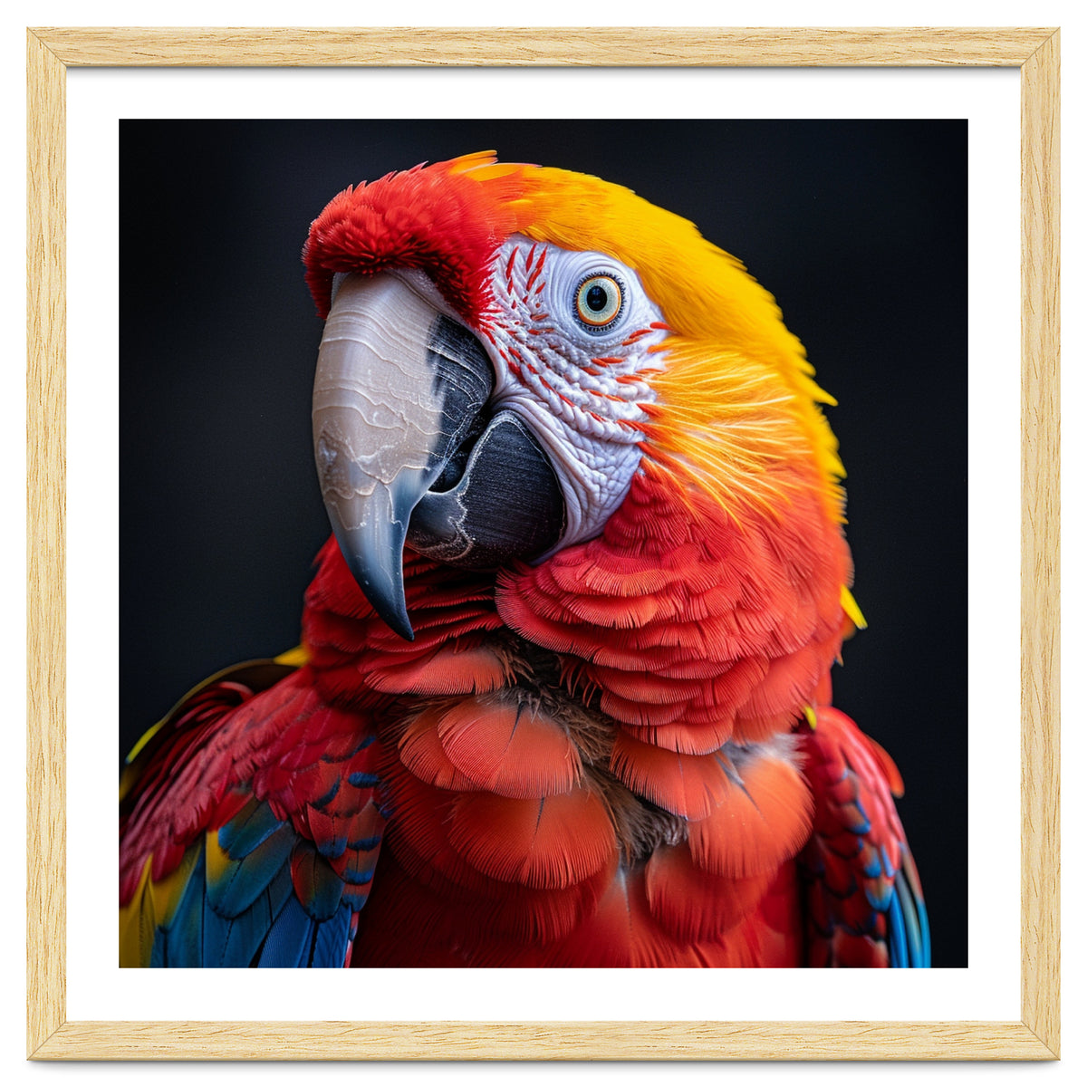 Scarlet Macaw Parrot Head Detailed Portrait Black