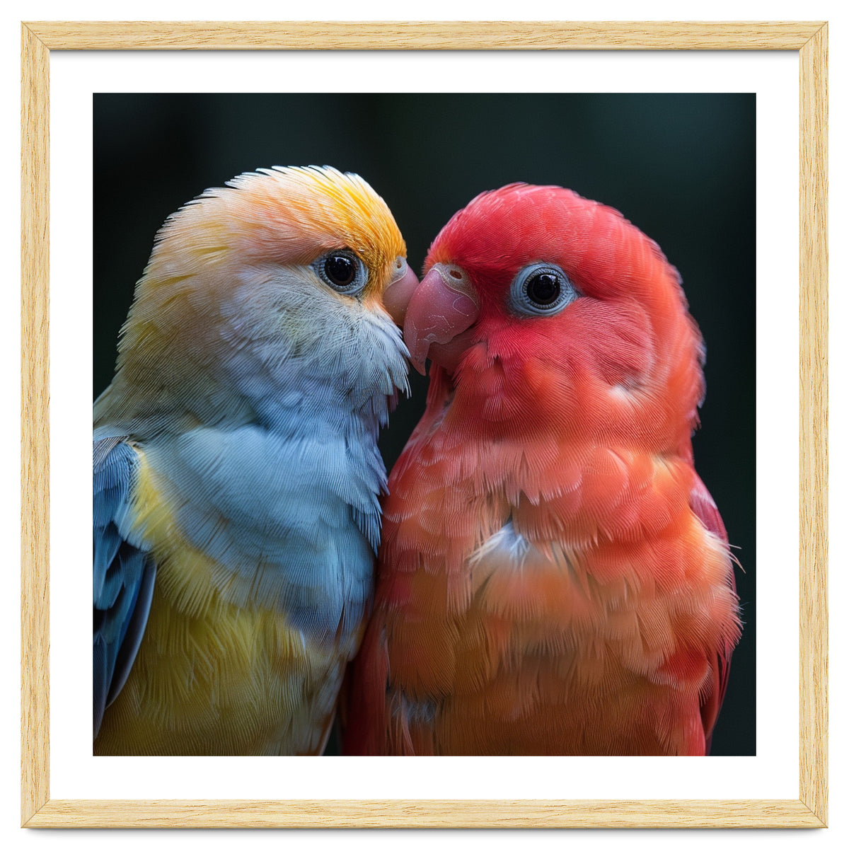 Two Lovebirds Nuzzling Close Up Portrait
