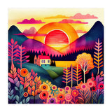 Folk Sunset Over Mountain Lake (Print Only) thumbnail
