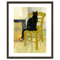 Black Cat on the Yellow Chair, Cozy Van Gogh Vintage Style, Cat at Eternity’s Gate