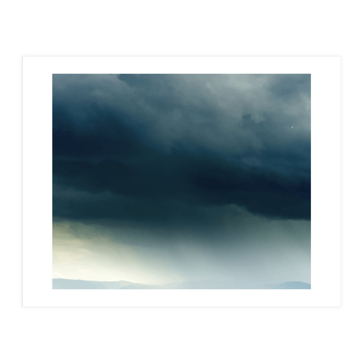 Storm Rain Clouds Watercolor Painting Blue Minimal Dark Sky Graphic (Print Only)