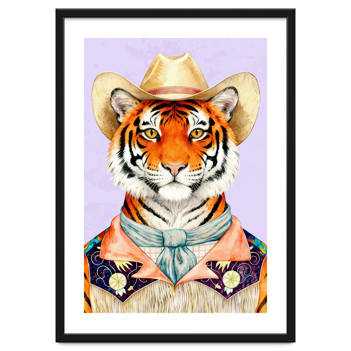 Tiger Portrait in Hat Wild Cowboy Fashion