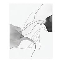 Abstract Black And White Flowing Lines And Shapes On White Background (Print Only)