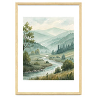 Serene River Valley in Soft Watercolor