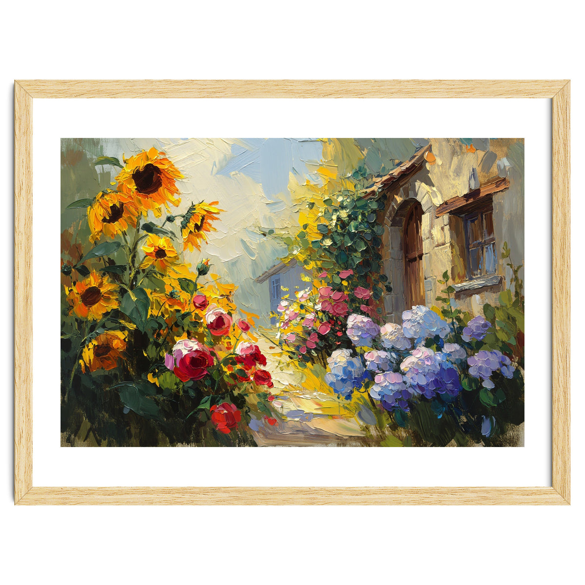 Vibrant Summer Cottage Garden Oil Painting