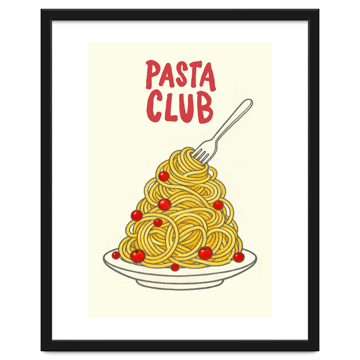 Pasta Club Illustration, Spaghetti and Tomatoes Art Print for Kitchen Wall Decor