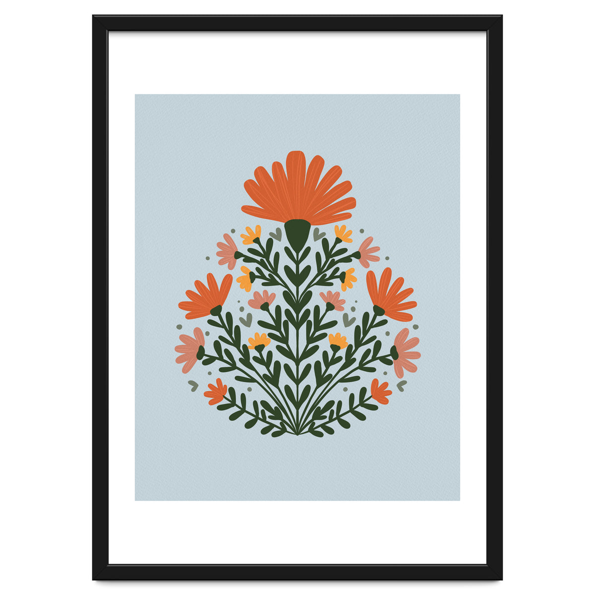 Symmetrical floral bouquet - orange and green