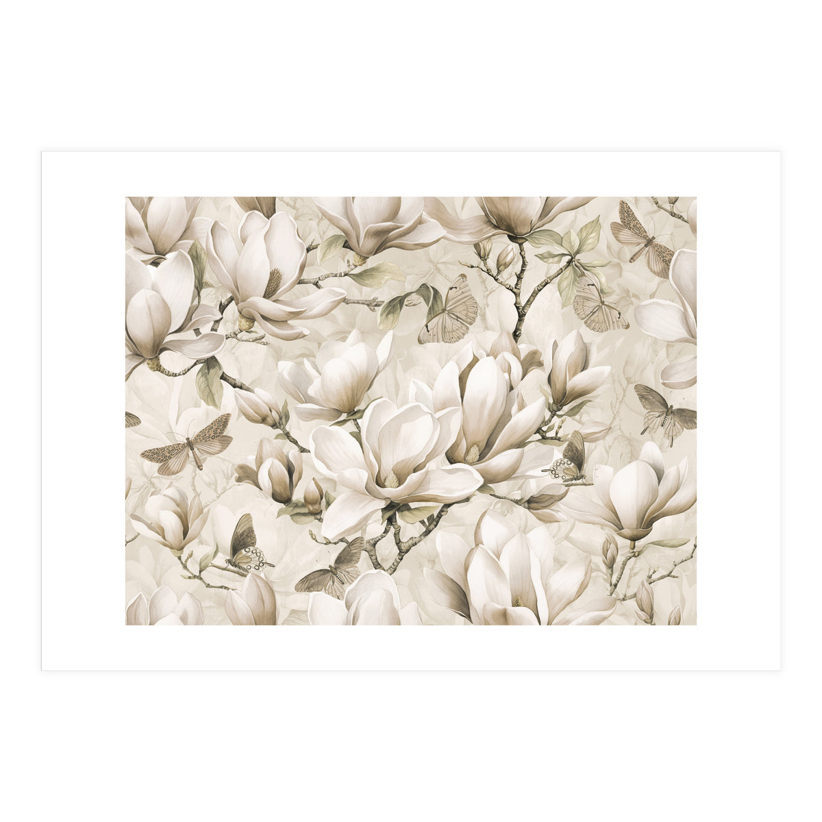 Magnolia And Butterfly Cream (Print Only)