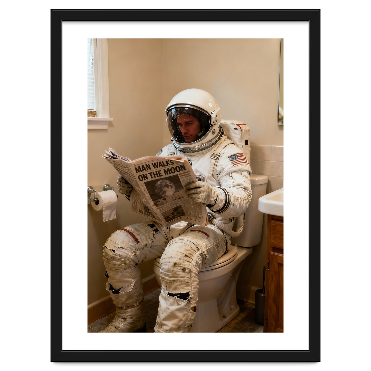 Retro AstronautReading Newspaper, Toilet Humor, Astronaut on Toilet