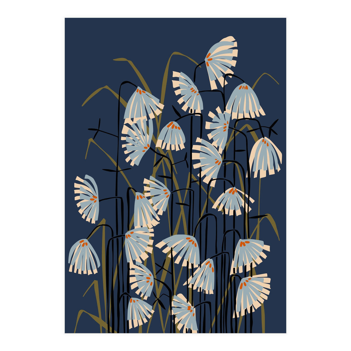 Linocut flower meadow blue (Print Only)