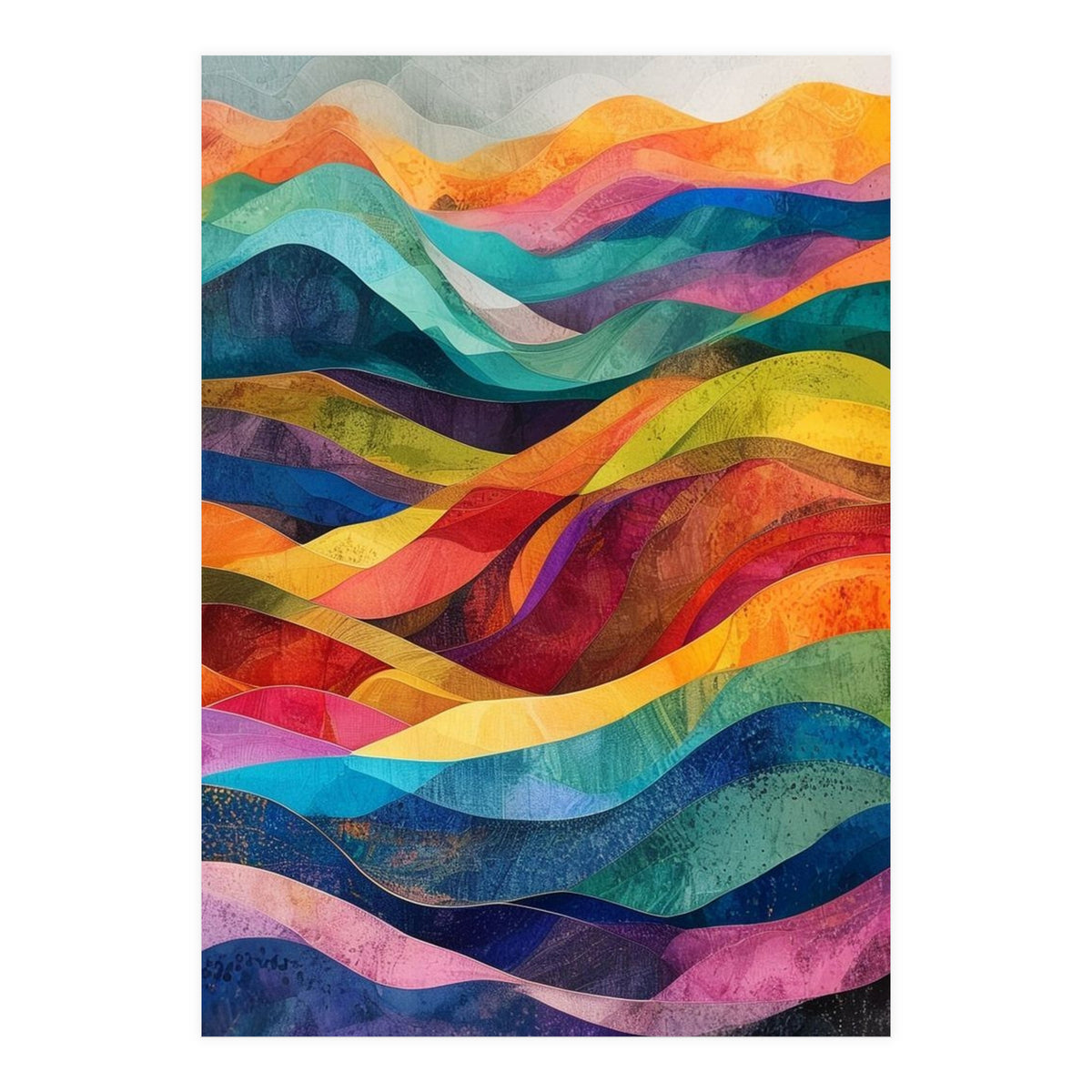 Vibrant Abstract Ribbon Landscape Art (Print Only)