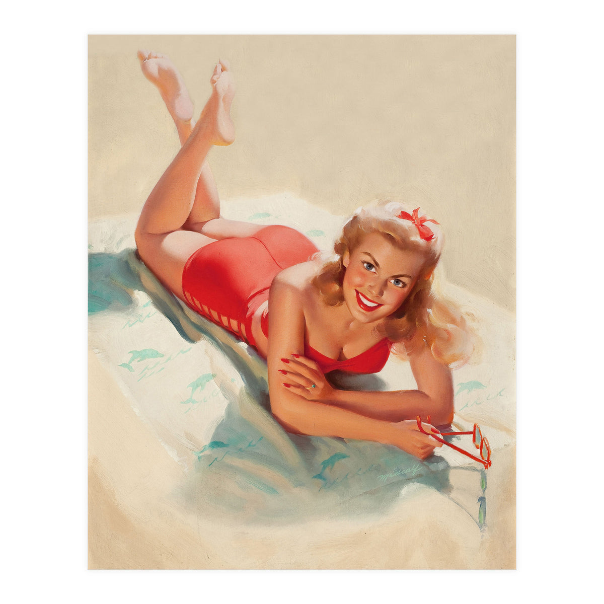 Pinup Girl Posing On A Beach (Print Only)