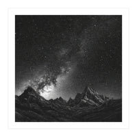 Starlit Mountain Majesty: Detailed Monochrome Milky Way (Print Only)