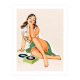 Sexy Pinup Woman Posing With Record Player (Print Only) thumbnail