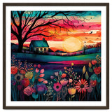 Watercolor Folk Art Sunset Landscape thumbnail