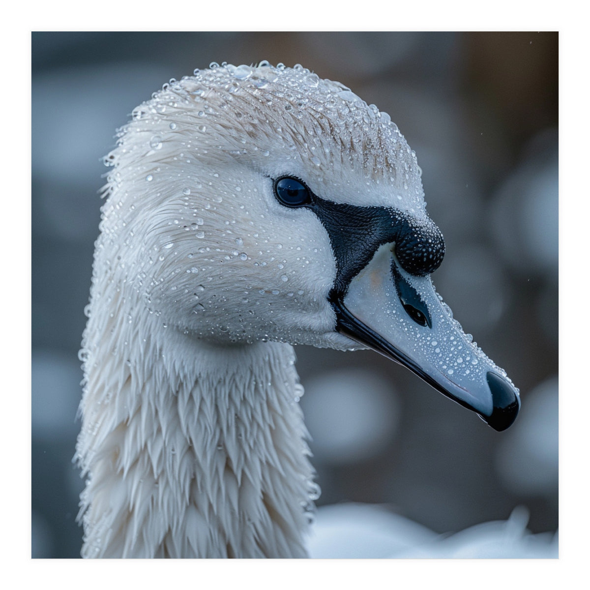 Close Up Of A Swan Head Covered In Water Droplets (Print Only)