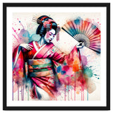 Vibrant Geisha With Rainbow Hand Fan thumbnail