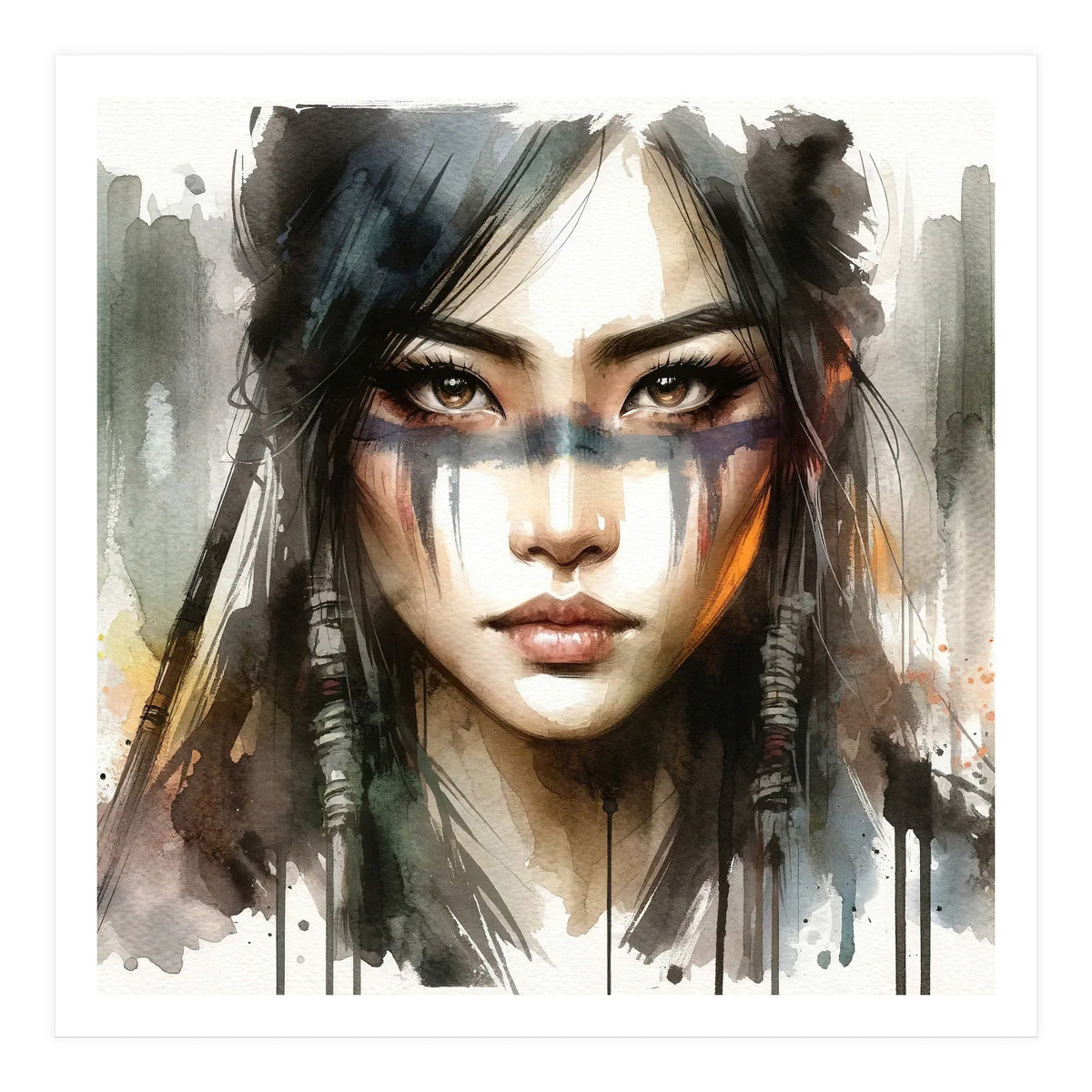 Ethereal Asian Warrior Gaze (Print Only)
