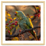 Green Parrot Perched On A Branch With Berries thumbnail