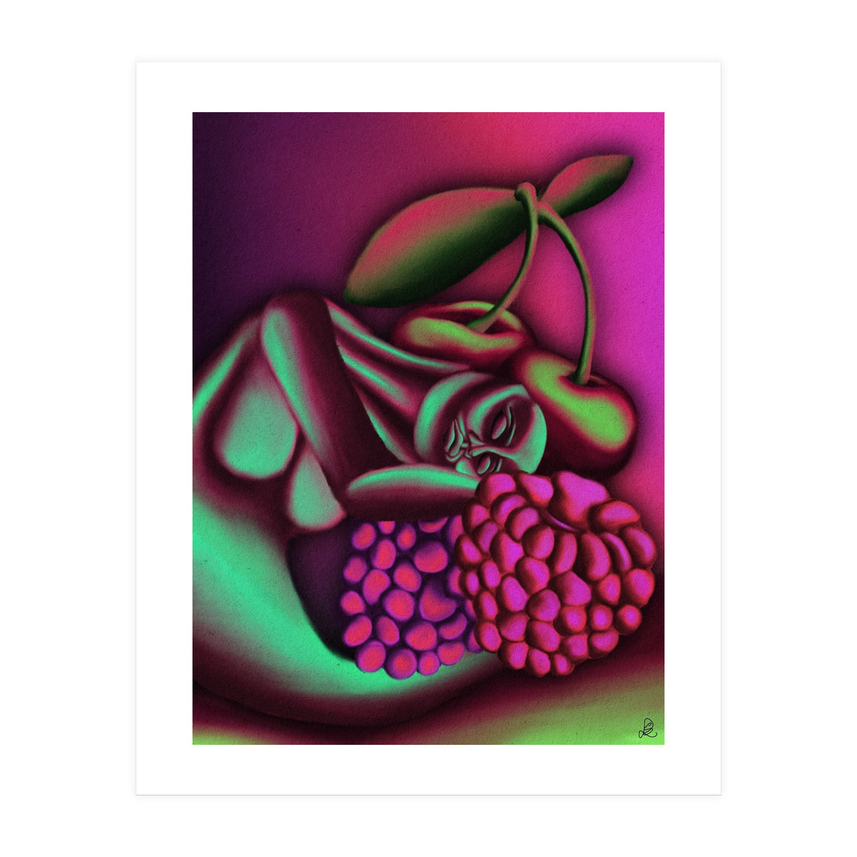 Sleepy Among The Berries And Cherries  (Print Only)