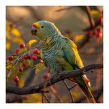 Green Parrot Perched On A Branch With Berries (Print Only) thumbnail