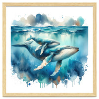 Mother And Calf Whales Watercolor