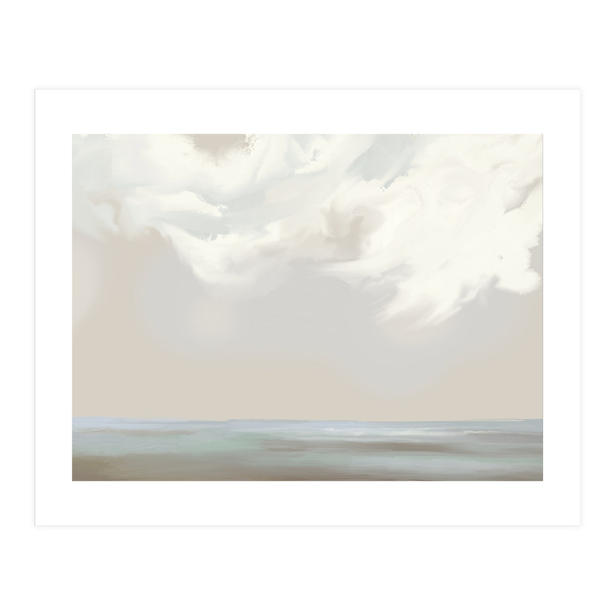 Abstract muted sea and clouds oil painting  (Print Only)