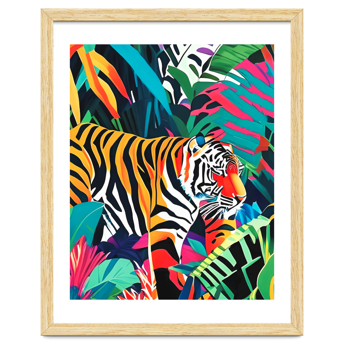 The Tigress, Fearless Wild Animal Tropical Jungle, Multicolor Cat Confidence Peaceful Calm Bohemian Eclectic