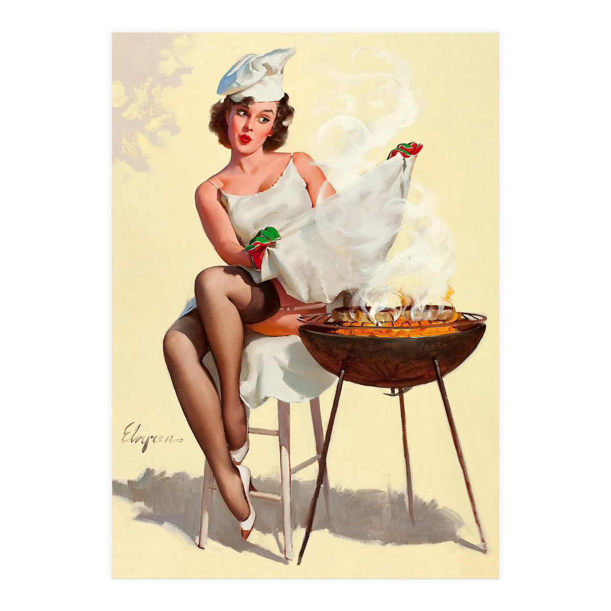 Hot Pinup Barbecue Girl (Print Only)