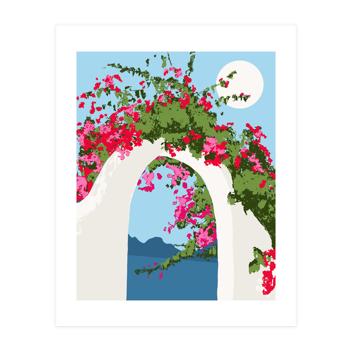 Bougainvillea Arch, Greece Santorini Architecture Travel, Summer Botanical Nature Bohemian, Eclectic Boho (Print Only)