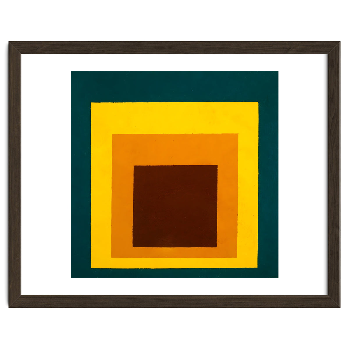 JOSEF ALBERS - HOMAGE TO THE SQUARE DARK GREEN YELLOW ORANGE BROWN
