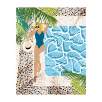Click, Summer Travel Poolside Swim, Moroccan Tiles Staycation Vacation Holiday, Bohemian Woman Swimsuit Fashion Pose (Print Only)