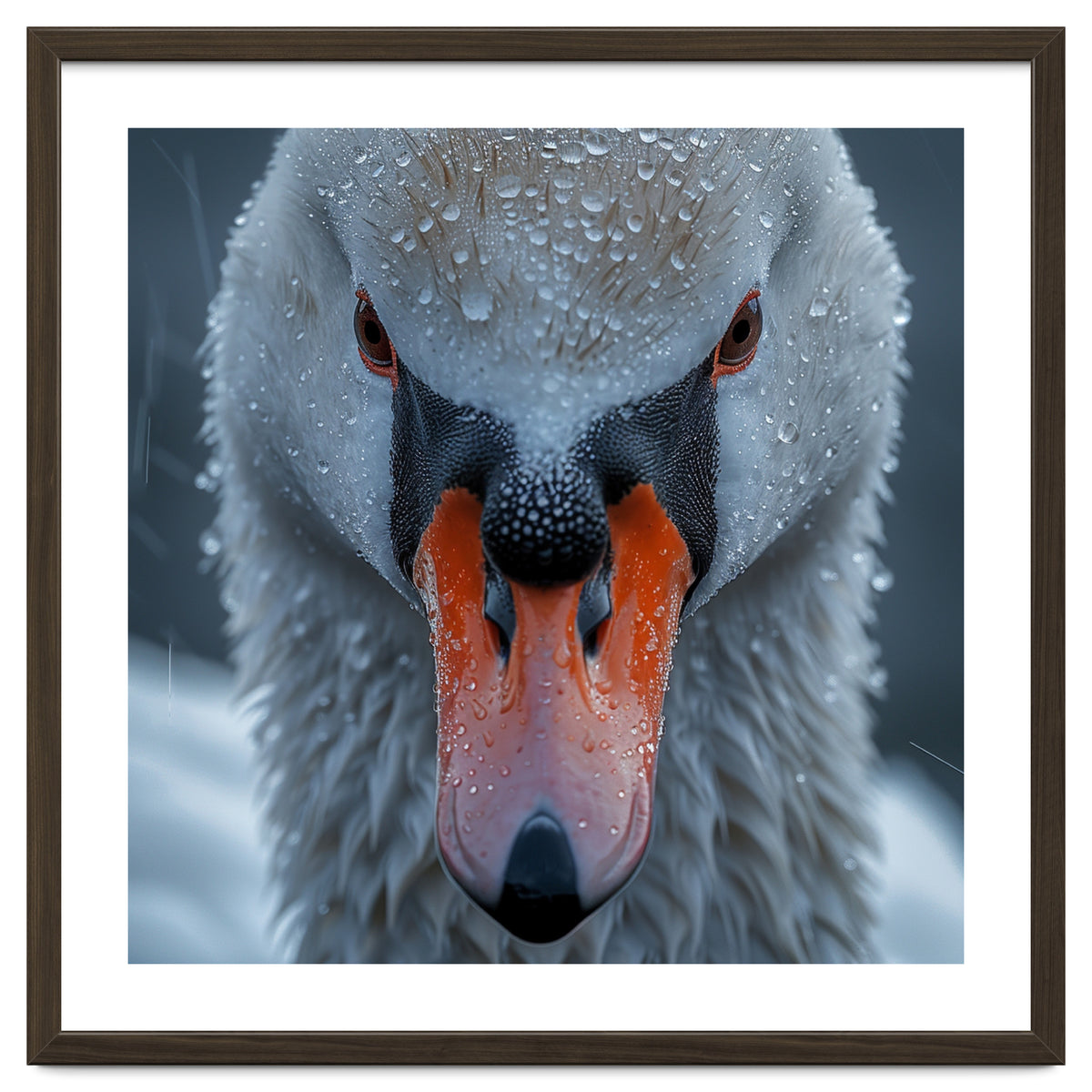 Close Up Of A Swan's Face With Water Droplets