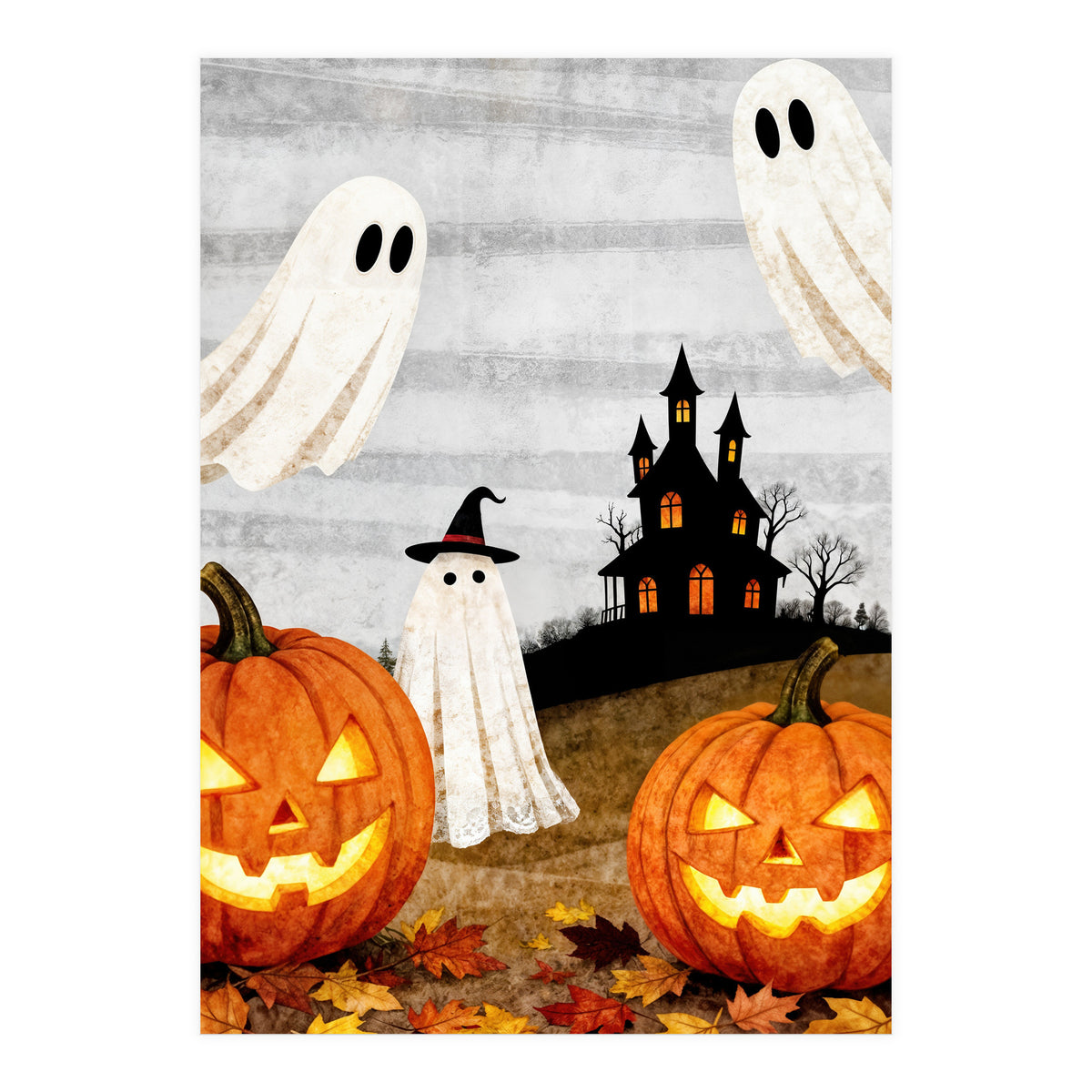 Spooky Halloween Ghost Pumpkin (Print Only)