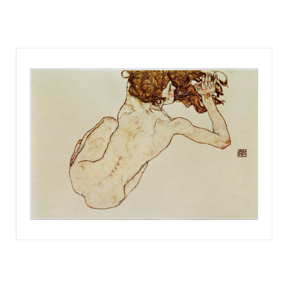 Kauernder Rueckenakt - Crouching nude,back view,1917. Gouache and pencil, 29,5 x 45 cm. (Print Only)