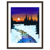 Purple Midnight, Snow River Full Moon Nature Landscape Painting, Winter Travel Adventure Places thumbnail