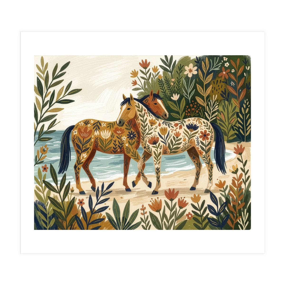 Horses In Blooming Paradise (Print Only)