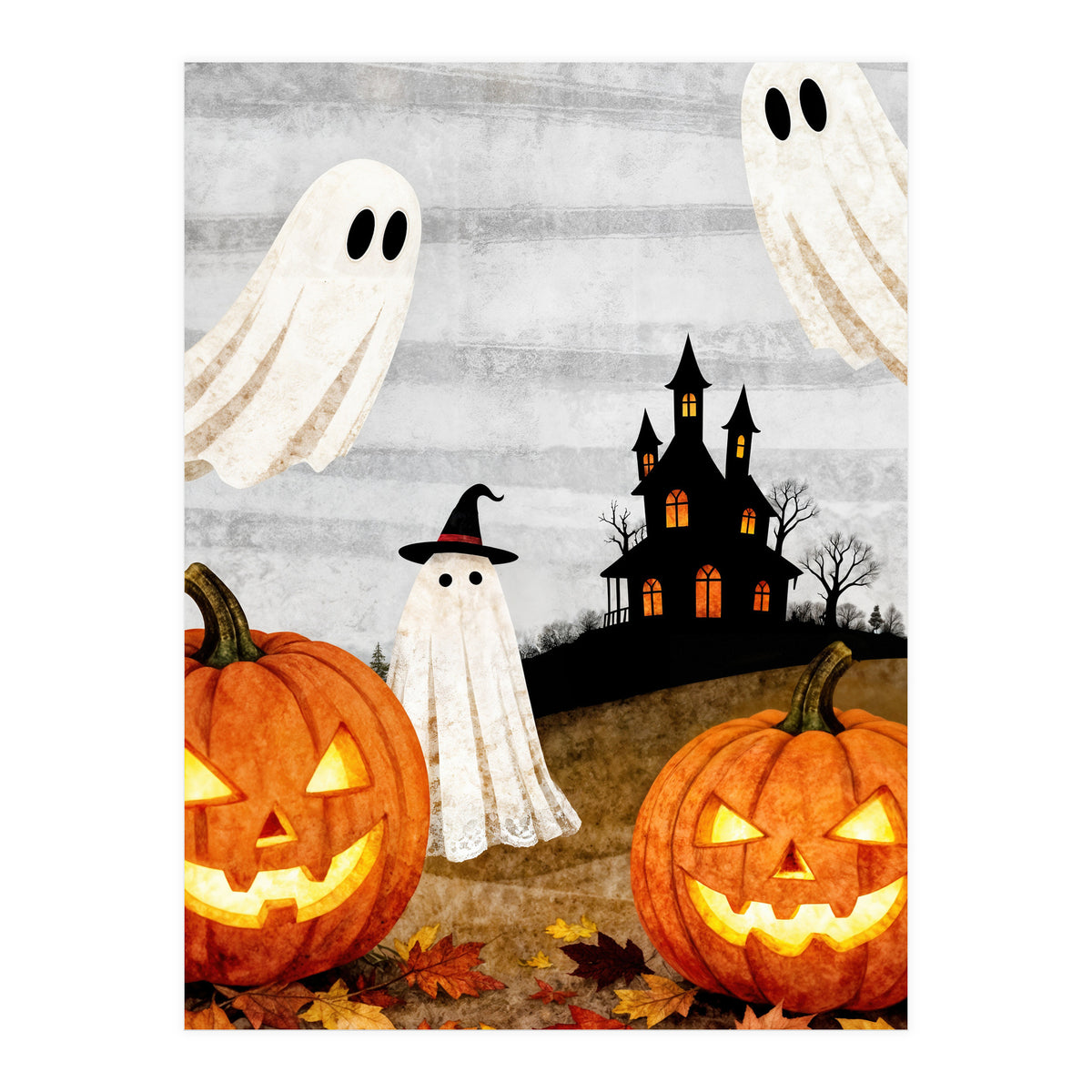 Spooky Halloween Ghost Pumpkin (Print Only)