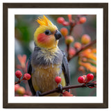 Cockatiel Bird Sitting On A Branch With Berries thumbnail