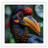 Close Up Of Helmeted Hornbill Bird In Rain thumbnail
