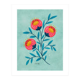 Teal And Coral Flowers (Print Only) thumbnail