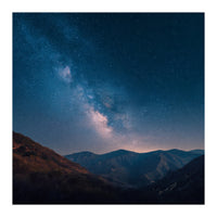 Majestic Milky Way Galaxy over Serene Mountain Range Night Landscape Illustration (Print Only)